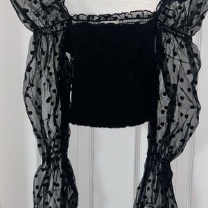 Black Sheer Polka Dot Women's Crop Top